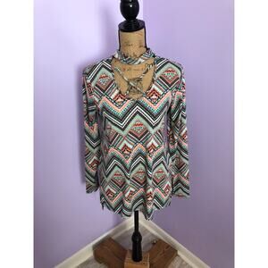 b & b Boutique Orange/Green Chevron Print Long Sleeve Top Sz S